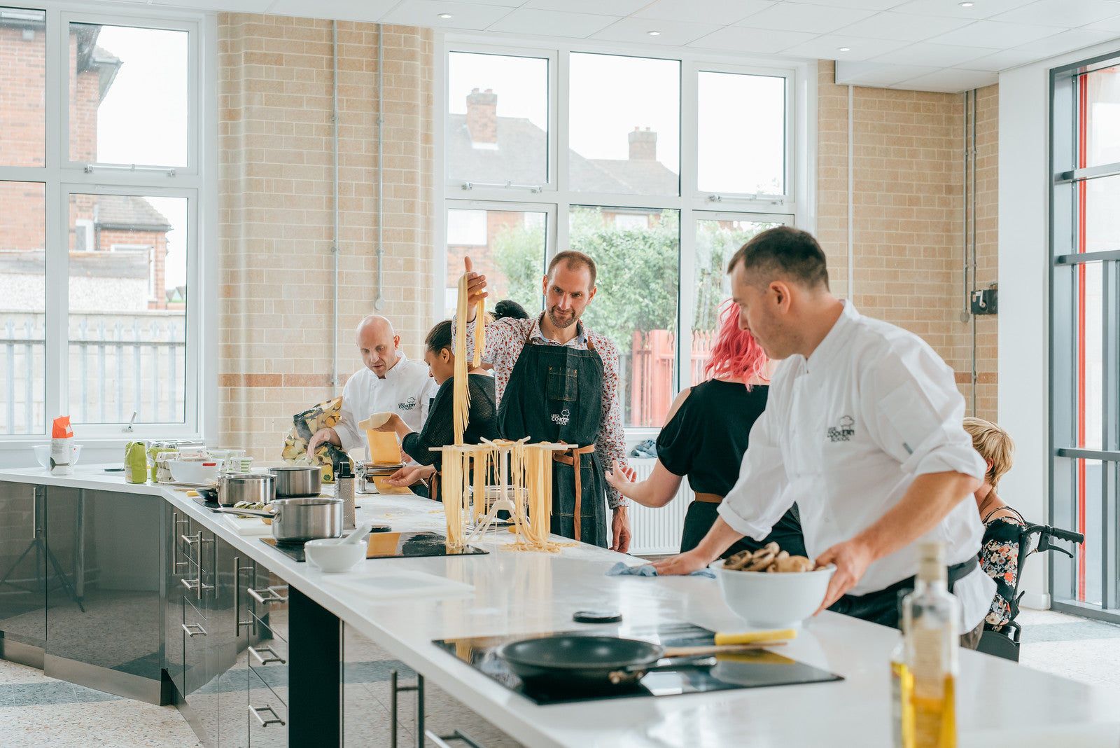 Pasta cookery class in progress at Leeds Cookery School